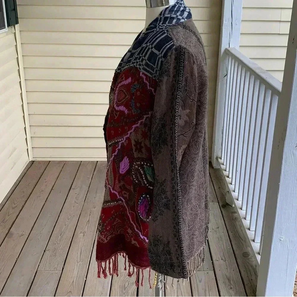 Soft Surroundings Juliette Fringe Kimono Size XS 100% Wool Mixed Media Boho - Picture 6 of 11